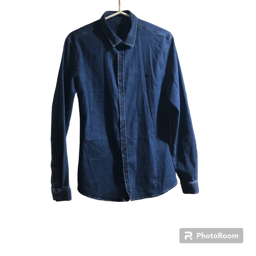 Denim Shirt Blouse Ladies M Casual Full Button Front Coastal Cottage